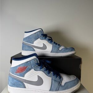 Jordan 1 Mid French Blue Fire Red